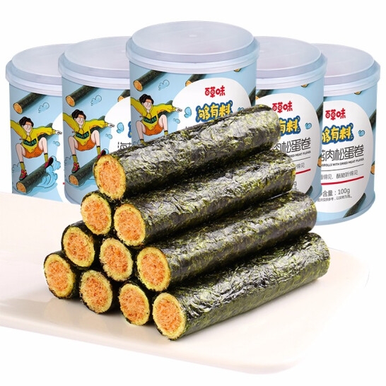 百草味海苔肉松蛋卷100g(罐装...